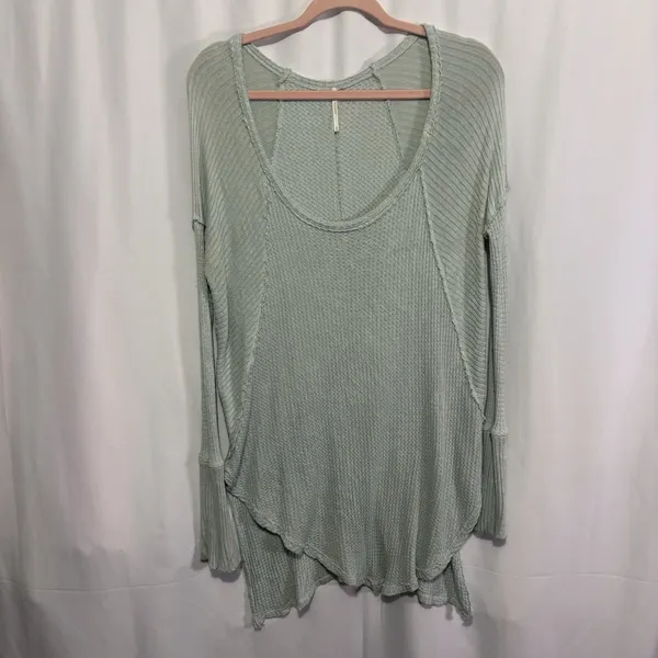 Free People Ventura Waffle Knit Light Blue Scoop Neck Tunic Women’s Medium M - Image 3