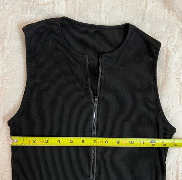Solid Black Sleeveless Zip Up Mini Bodycon Dress Size M - Image 9