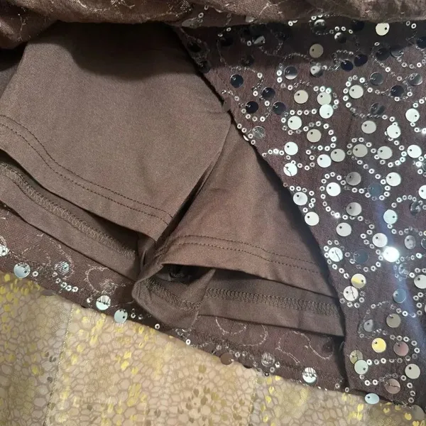 Emerson Lang Brown Silver Sequin Shiny Mini Wrap Front Skort Small NWT - Image 5