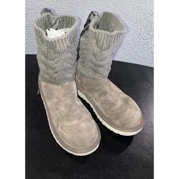 UGG Kiandra Boots Women 7 Willow Ribbon Suede Cable Knit Wool Lined‎ Pull On - Image 4
