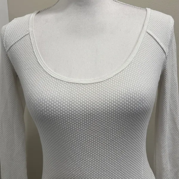 We the Free White Scoop Neck Waffle Knit Thermal Bandana Crochet Cuff Sz XS Boho - Image 5