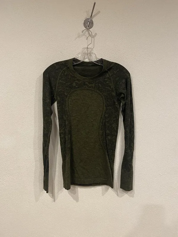 Lululemon Shirt Womens 4 Green Floral Long Sleeve Crew Neck Thumbholes Athletic - Image 2