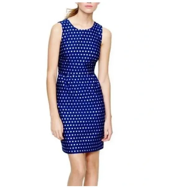 J.Crew Polka Dot Silk Blend Sheath Dress Women's‎ Size 2 Cobalt Silver Metallic - Image 9