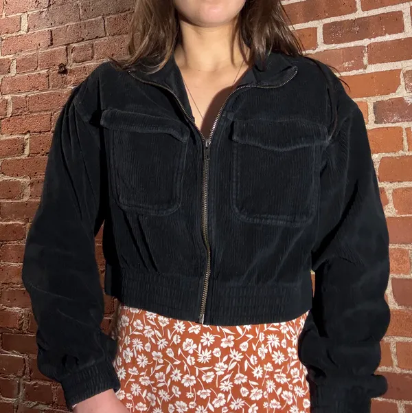 Aerie Cropped Corduroy Black Jacket - Image 2