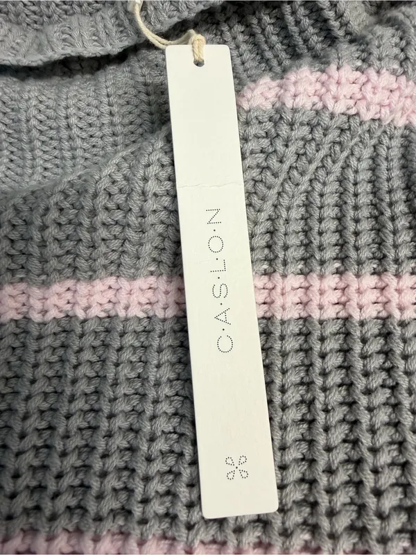 Cozy Striped knit sweater Caslon pink grey large cotton blend soft girl FLAWS - Image 10