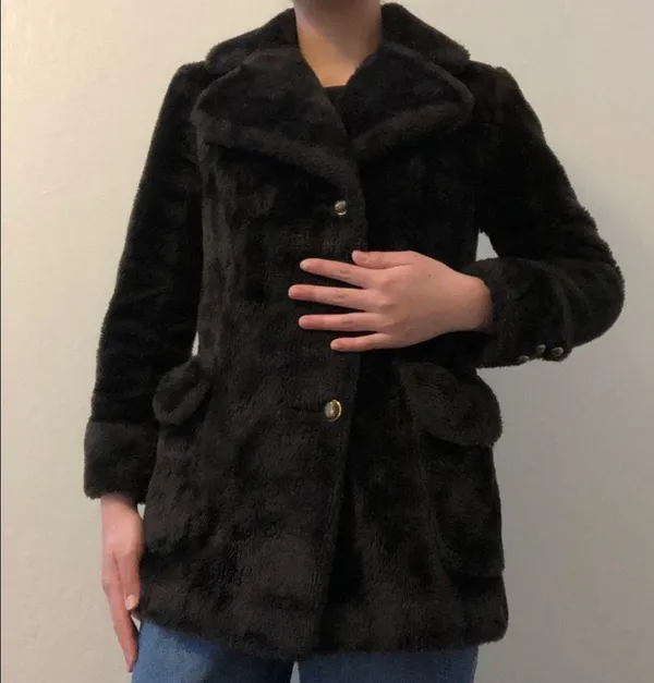 vintage sear’s brown/black fur pea coat - Image 4