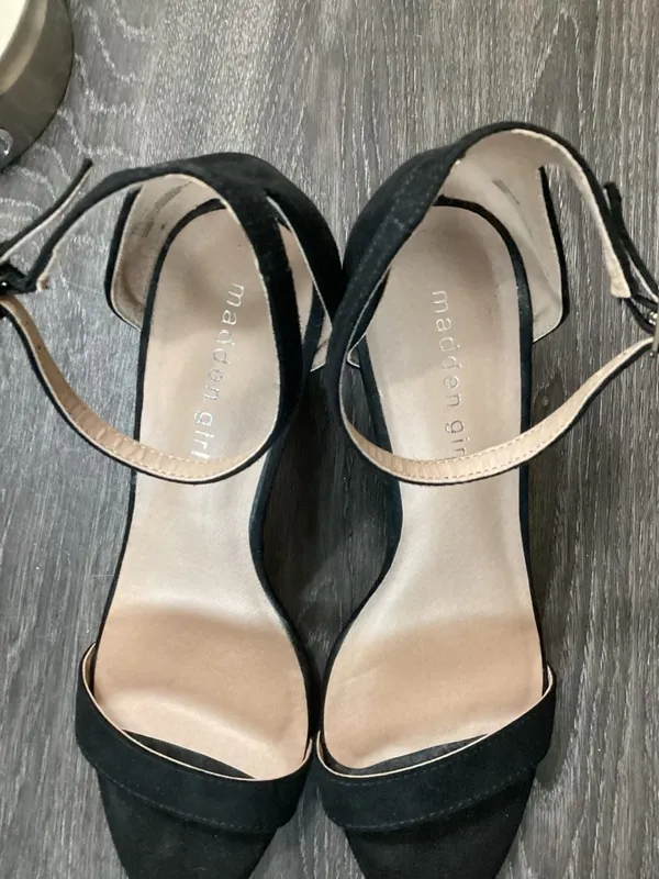 Madden Girl Beella Black Faux Suede Block Heel Ankle Strap Sandals - Image 2