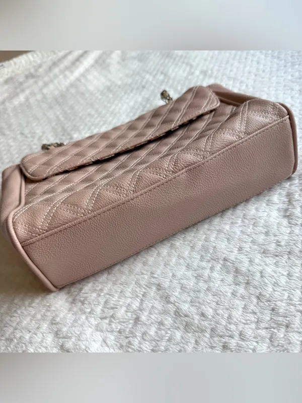 G by Guess Quilted Flap Shoulder Bag Blush Pink Leopard Lining Chain Strap Charm - Image 13