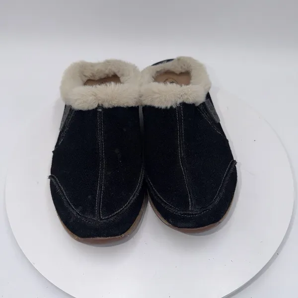 Taos Women's Black Suede Faux Fur Lined Clog Mules Slippers‎ 7 Comfort Shoes - Image 3