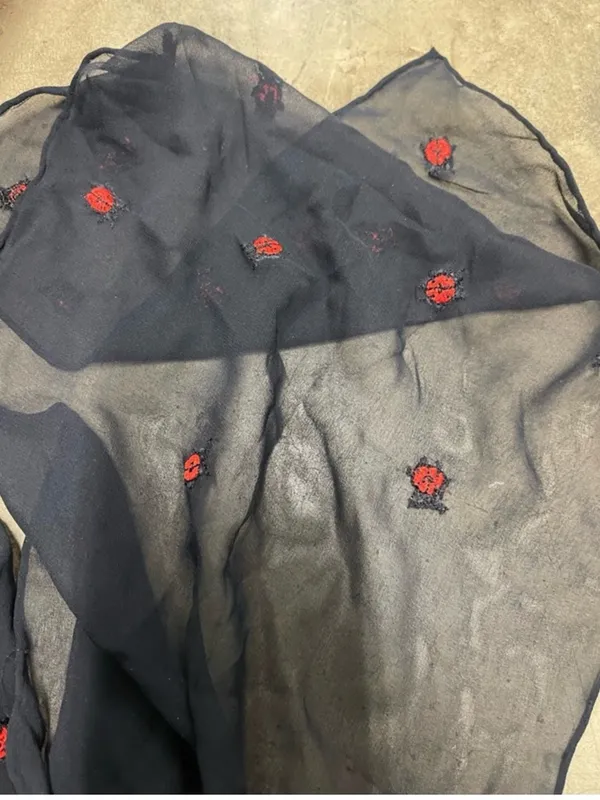 Black Sheer Scarf with Red Embroidered Ladybugs - Image 6
