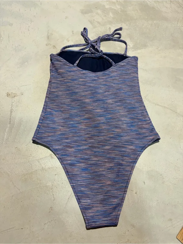 Aerie Purple blue Tie-Shoulder One-Piece cheeky Swimsuit medium - Image 5