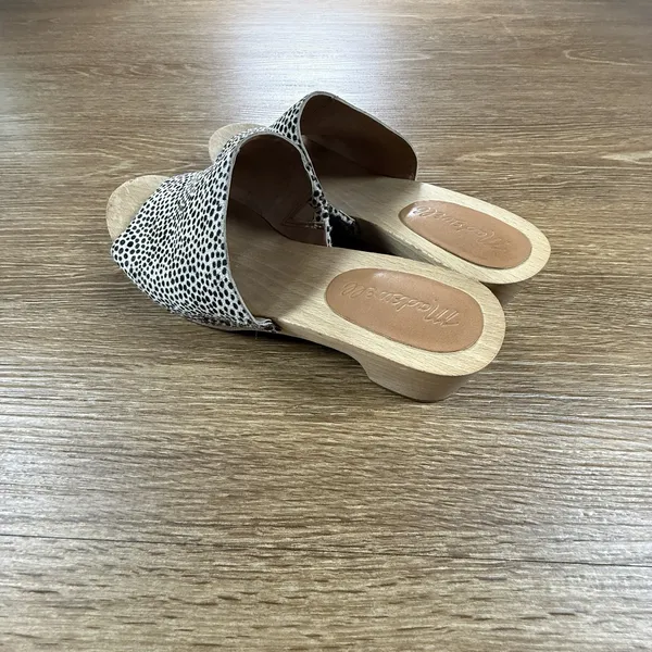 Madewell Clog Mule Sandals Womens 8 Spotted Calf Hair Wood Heel Slides Boho Chic - Image 4