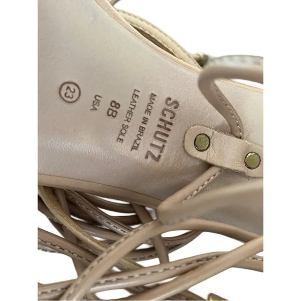 Schutz NWOB Vikki Leather Lace-Up Strappy High Heel Sandals in Nude size 8 - Image 7