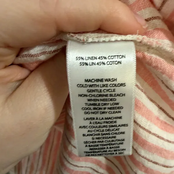 beachlunchlounge Pink and White Striped Button-Down Shirt Linen Blend - Image 6