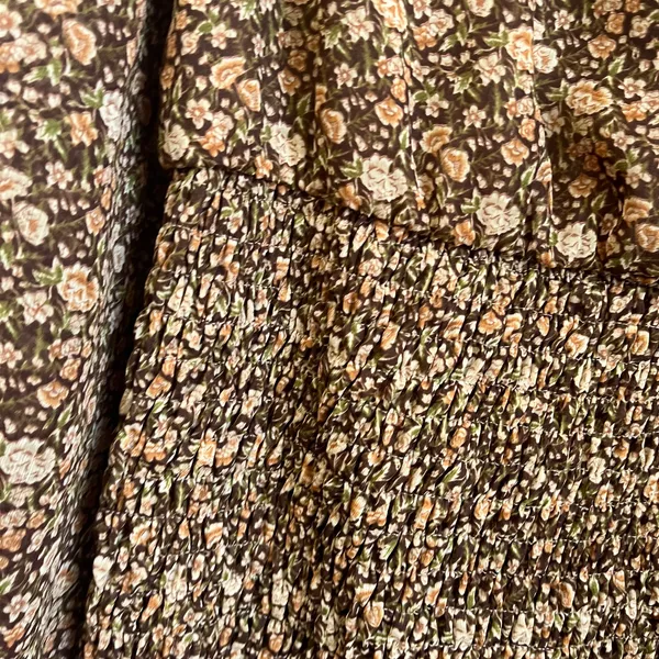 VICI Brown Floral Smocked‎ Mini Dress Long Sleeve Flounce Boho XL - Image 9