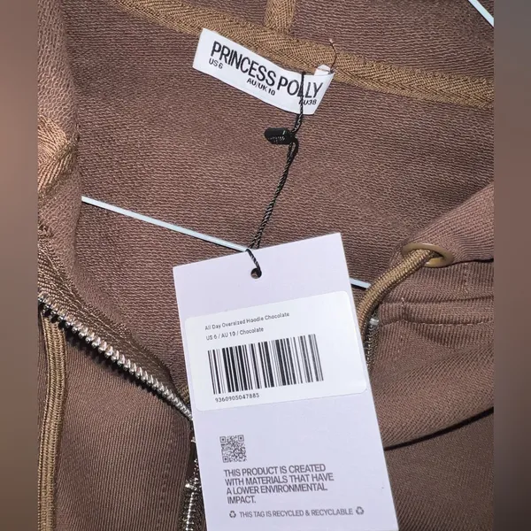 Princess Polly All Day Oversized Hoodie Chocolate, Size 6 NWT - Image 9