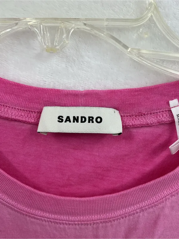 Sandro Pink Short-Sleeve Ruched Front Tee - Image 3