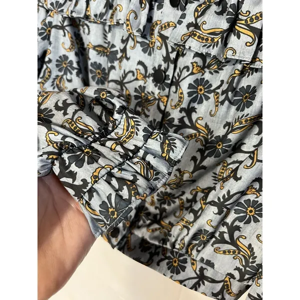 Topshop CROP BLOUSE paisley Frill In Blue Long Sleeve Boho Size 4 - Image 6