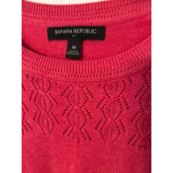 Banana Republic‎ Womens Pink Crew Neck Sweater Eyelet Knit Medium - Image 2