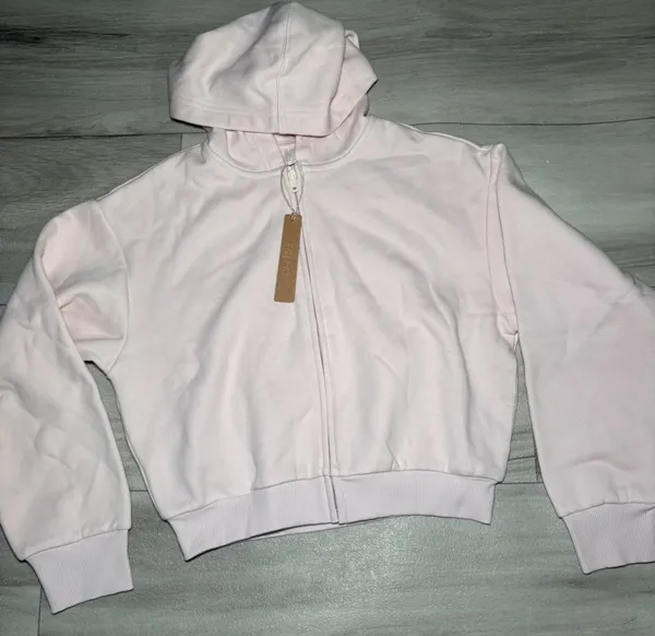 Skims cotton fleece Shrunken zip up hooodie Color barely pink - Image 3