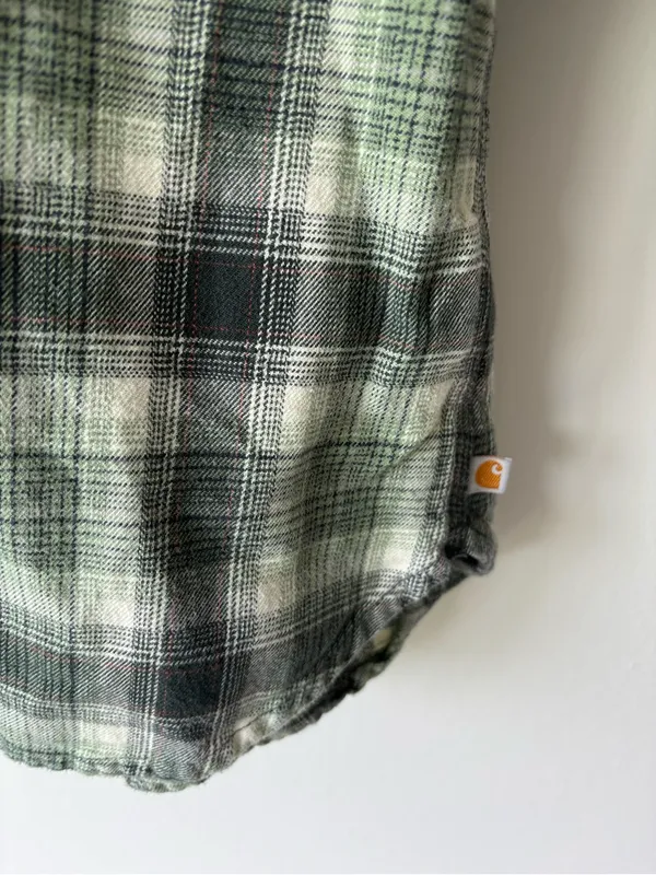 Carhartt Relaxed Fit Flannel Hooded Green White Plaid Button Front Shirt - Image 4
