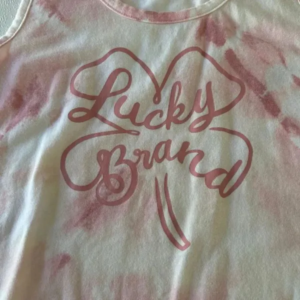 Lucky Brand Pink Tie Dye Tank Top Size Medium | Graphic Clover Logo | Soft Cotto - Image 6