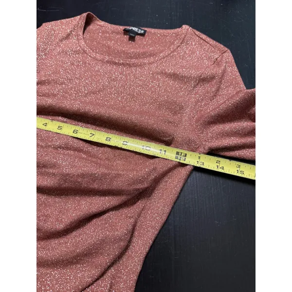 Express Womens Rose Gold Metallic Shimmer Ruched Long Sleeve‎ Bodycon Dress XS - Image 3