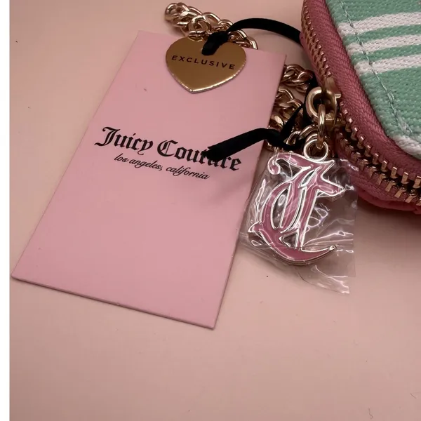 Juicy Couture Retro Green Cream‎ Paradise Square Zip Card Case Wristlet Wallet - Image 3