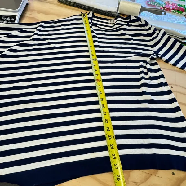 Anne Klein Navy White Striped Asymmetrical Hem Knit Sweater Top Large Coastal - Image 11