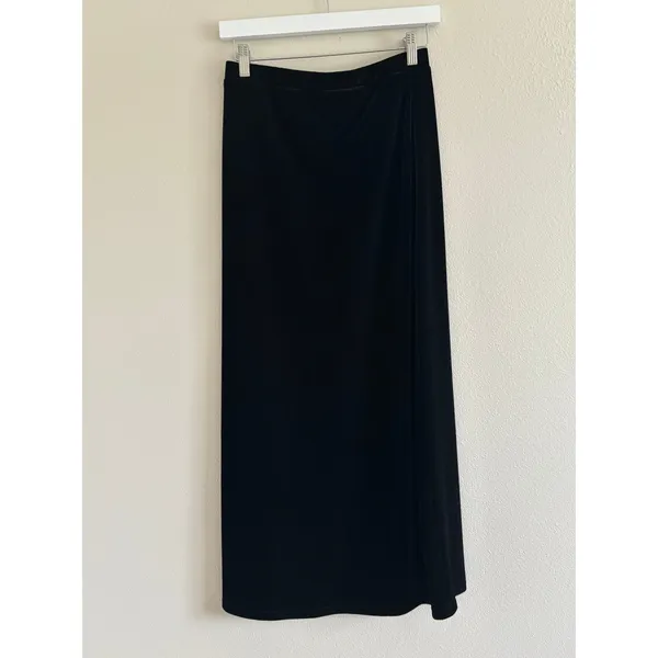 Vintage 90s Velvet Maxi Skirt Womens Medium Black Whimsigoth Grunge Fairy Goth - Image 2