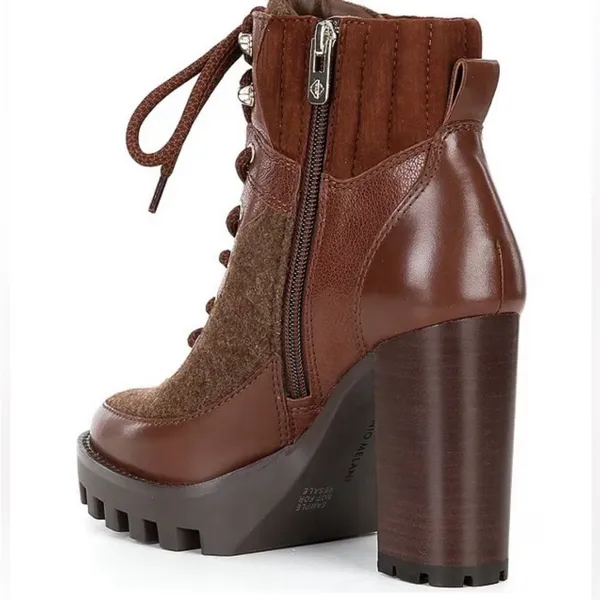 New! Antonio Melani - Penn Leather And Fabric Platform Lug Sole Booties‎ Sz 7.5 - Image 3