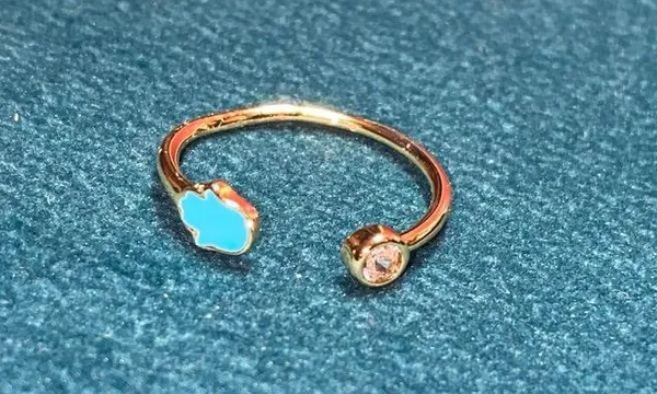 Handmade New Gold Plated Turquoise Hamsa Adjustable Open Ring - Image 3