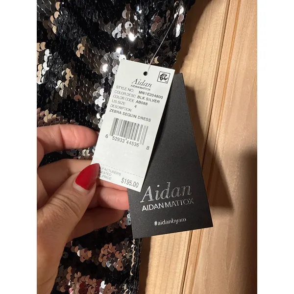 NWT AIDAN MATTOX Black Sequin Zebra Animal Bodycon Mini Dress Square Neck Size 4 - Image 4