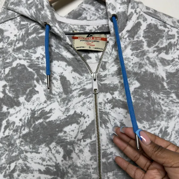 American Giant Women‎ 100% Cotton Hoodie Small Gray Marble Zip Up Sweatshirt USA - Image 6