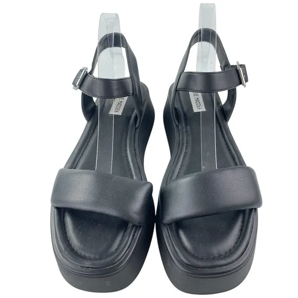 Steve Madden Dubai Womens Black Leather Ankle Strap Open Toe Platform Sandals 10 - Image 2