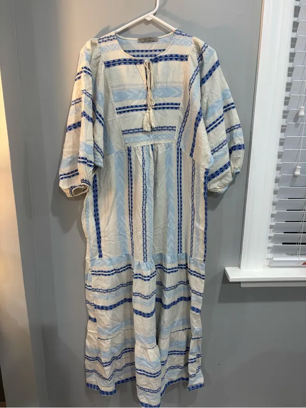 Anthropologie Luisa Perla Tiered Maxi Dress Cotton Resort Dress Boho Summer L - Image 13