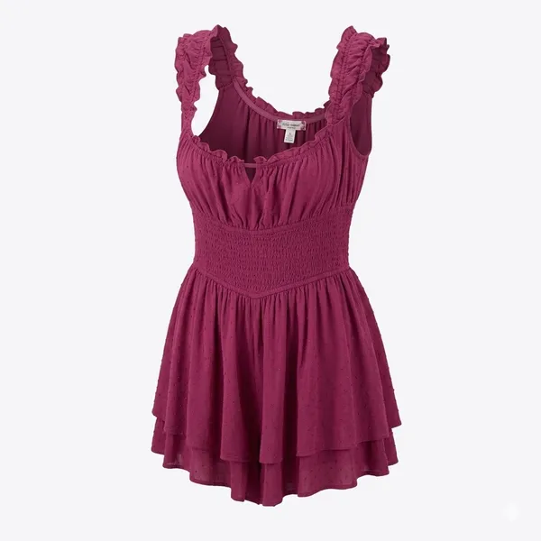 Urban Outfitters Kimchi Blue Swiss Dot Smocked Ruffle Romper XL Purple EUC - Image 3