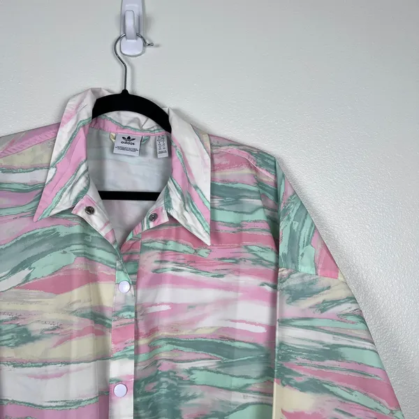 Adidas RYV Women's Marble Windbreaker Jacket‎ Pink Green White Size L - Image 4