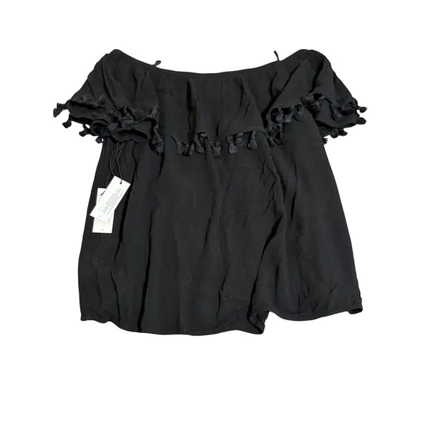 NWT Velvet Black Blouse Teasels Off-Shoulder Bohemian Crop‎ Size Medium - Image 4