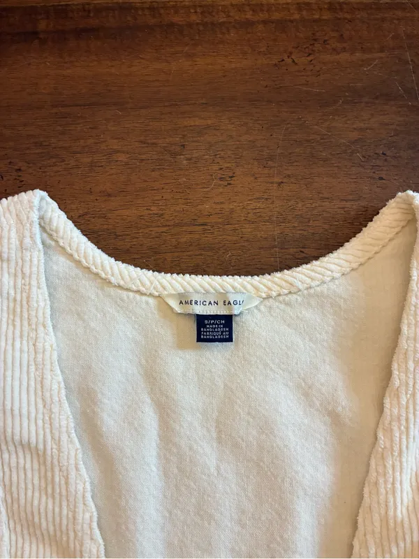 American Eagle Dress Women’s Small Corduroy Cream Button Down Sleeveless Jumper - Image 2