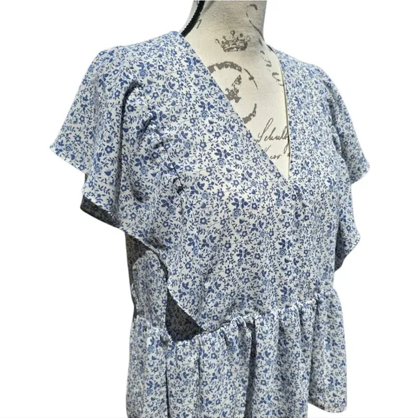 Madewell‎ -639 Georgette Ruffle-Sleeve Peplum Top in Americana Floral Medium - Image 4