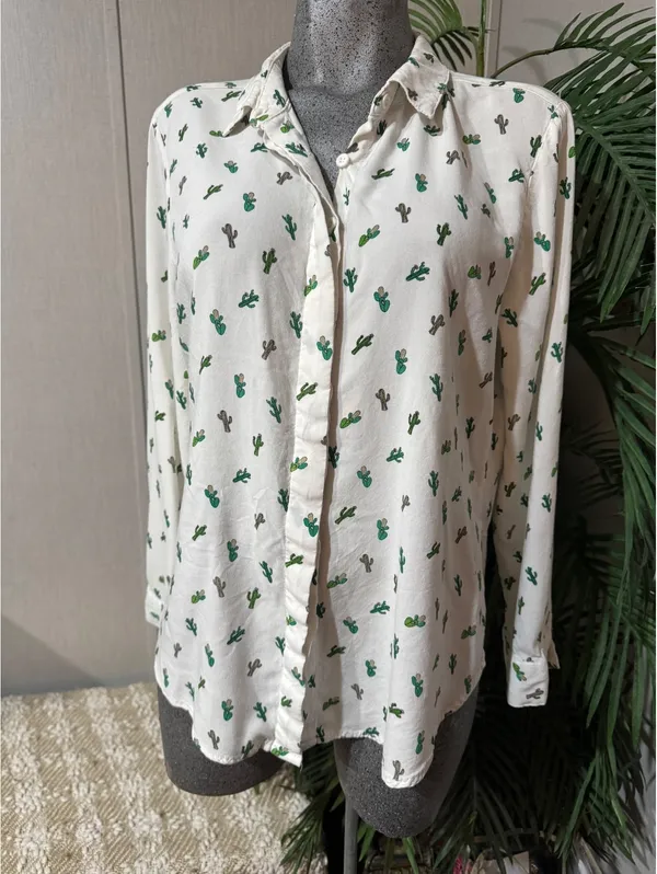 Per Se white button-down Western shirt with cactus print  Size XL - Image 2