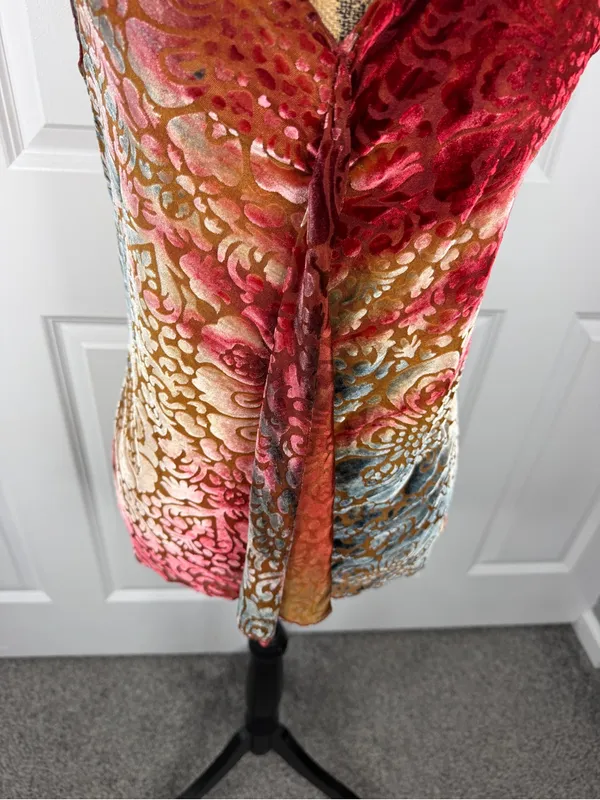 Julie Mango Velvet Burnout Tunic Top Size M Y2K Boho Floral Ombre - Image 6