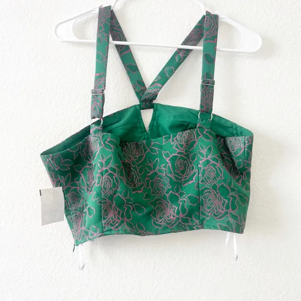 NEW Lulus Pink Green Floral Bustier Crop Blouse Top‎ Size M - Image 7