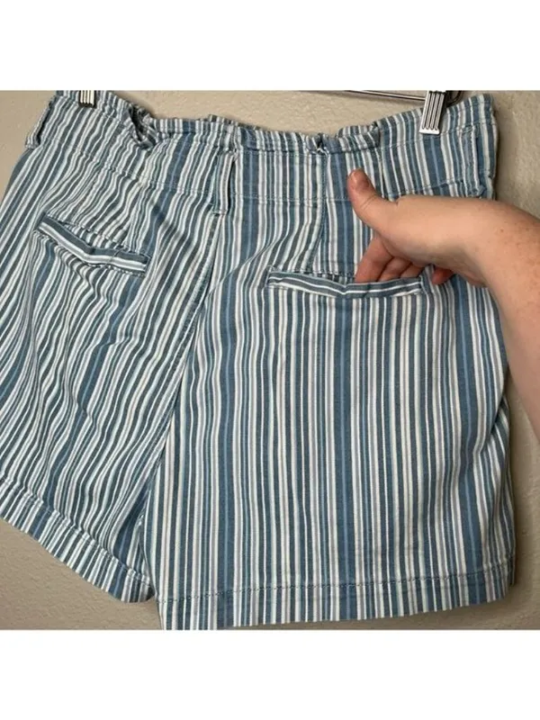 American Eagle Outfitters Womens Mom Shorts Size 14 Blue/White Striped nautical - Image 7