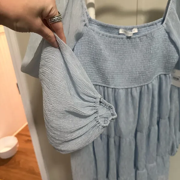 Altar’d State Light Blue Smocked Longsleeve Mini Dress new with tags Medium - Image 3