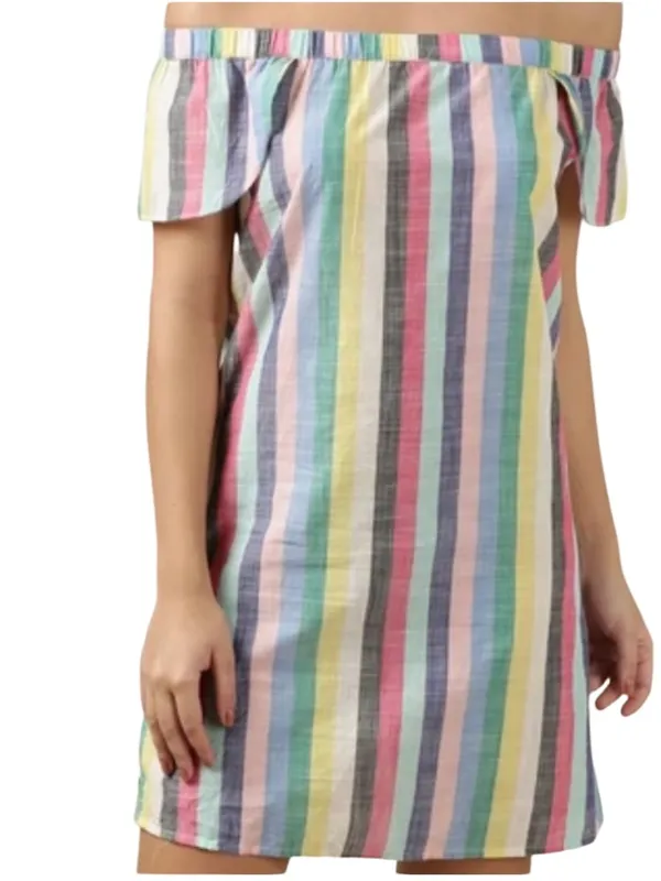 J. Crew Off-The-Shoulder Rainbow Stripe Mini Shift Dress. Size 14 - Image 5