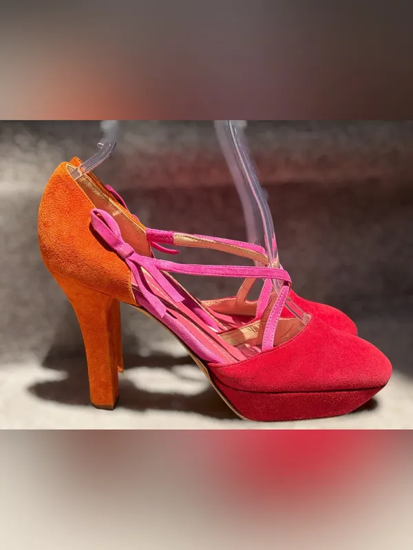 Kate Spade New York Colorblock‎ Suede D’Orsay Platform Pumps Bow Heels Pin Up - Image 7