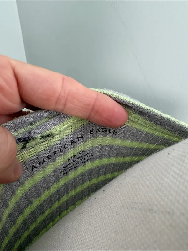 American Eagle Outfitters Gray and Lime Green Striped Long Sleeve Top Small - Image 2