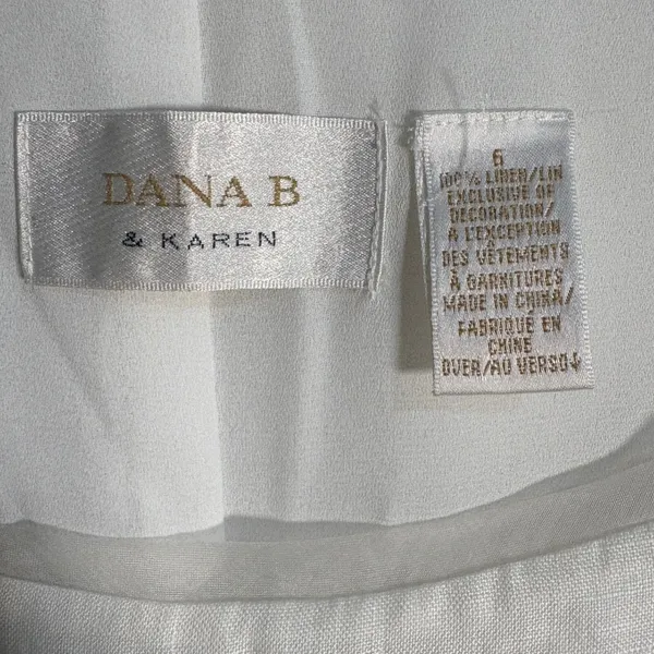 Dana B & Karen Shift‎ Dress Womens 6 White Excellent Linen Sheer Trim Scoop Neck - Image 4